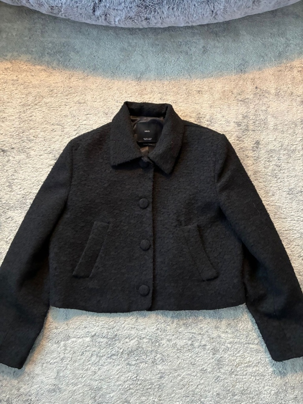 Mango Black Cropped Button Pea Blazer